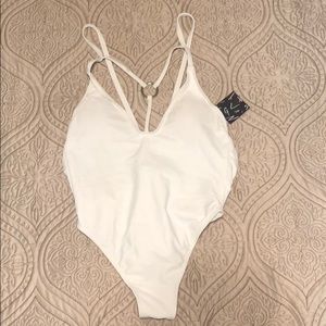 NWT White strappy one piece swim S